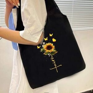 “Faith” Sunflower Graphic Double Handle Shoulder Tote With Matching Case!